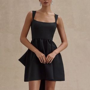 Sachin and Babi Blaine Taffeta Square-Neck Bow Train Mini Dress
